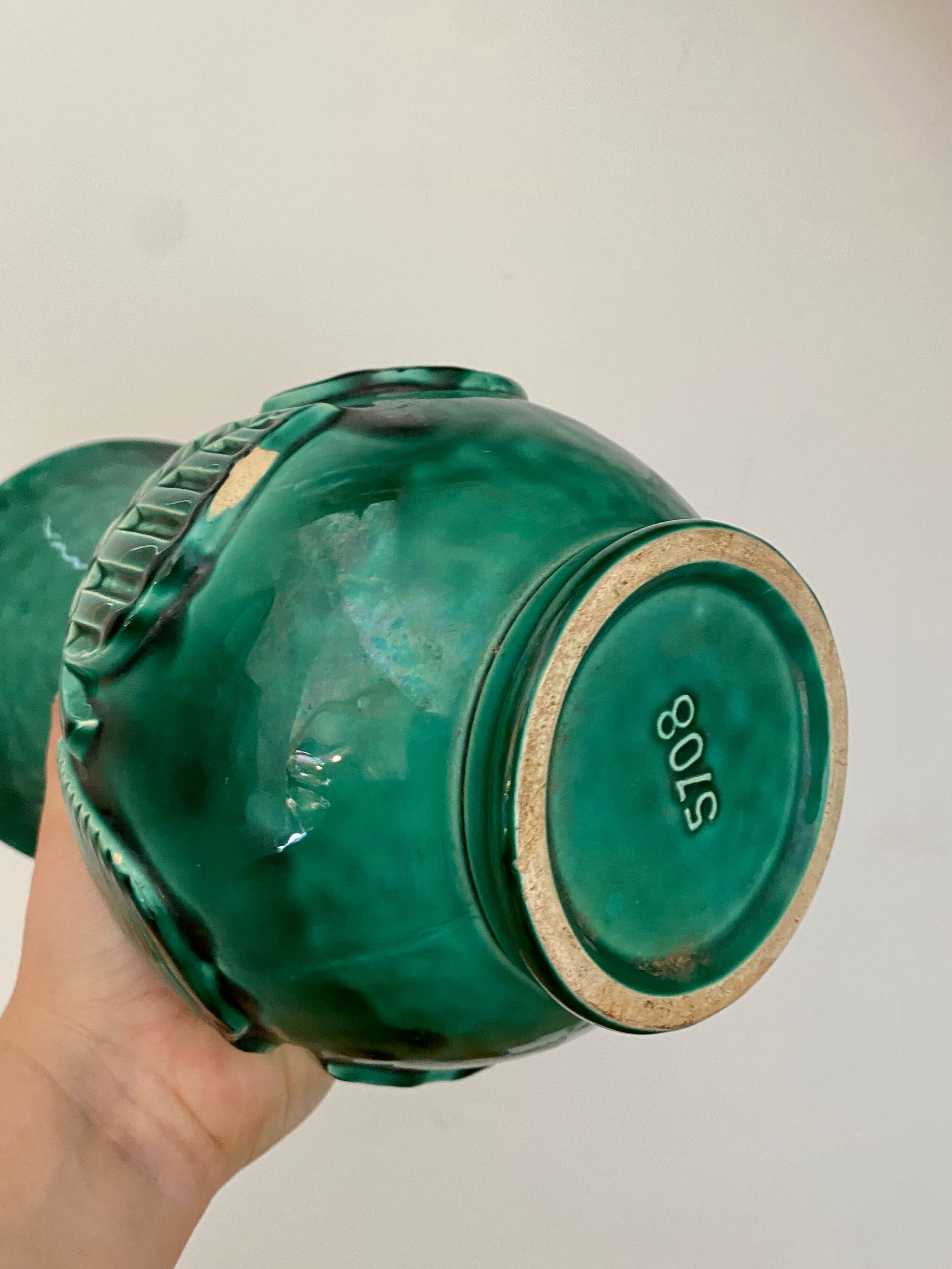 Vase vintage art déco en céramique verte