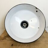 Industrial Black Enamel Factory Lamp with Cast Iron Top, 1950s
