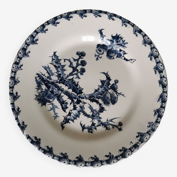 Assiettes plates estampillées porcelaine opaque de Gien, modèle "Chardons"