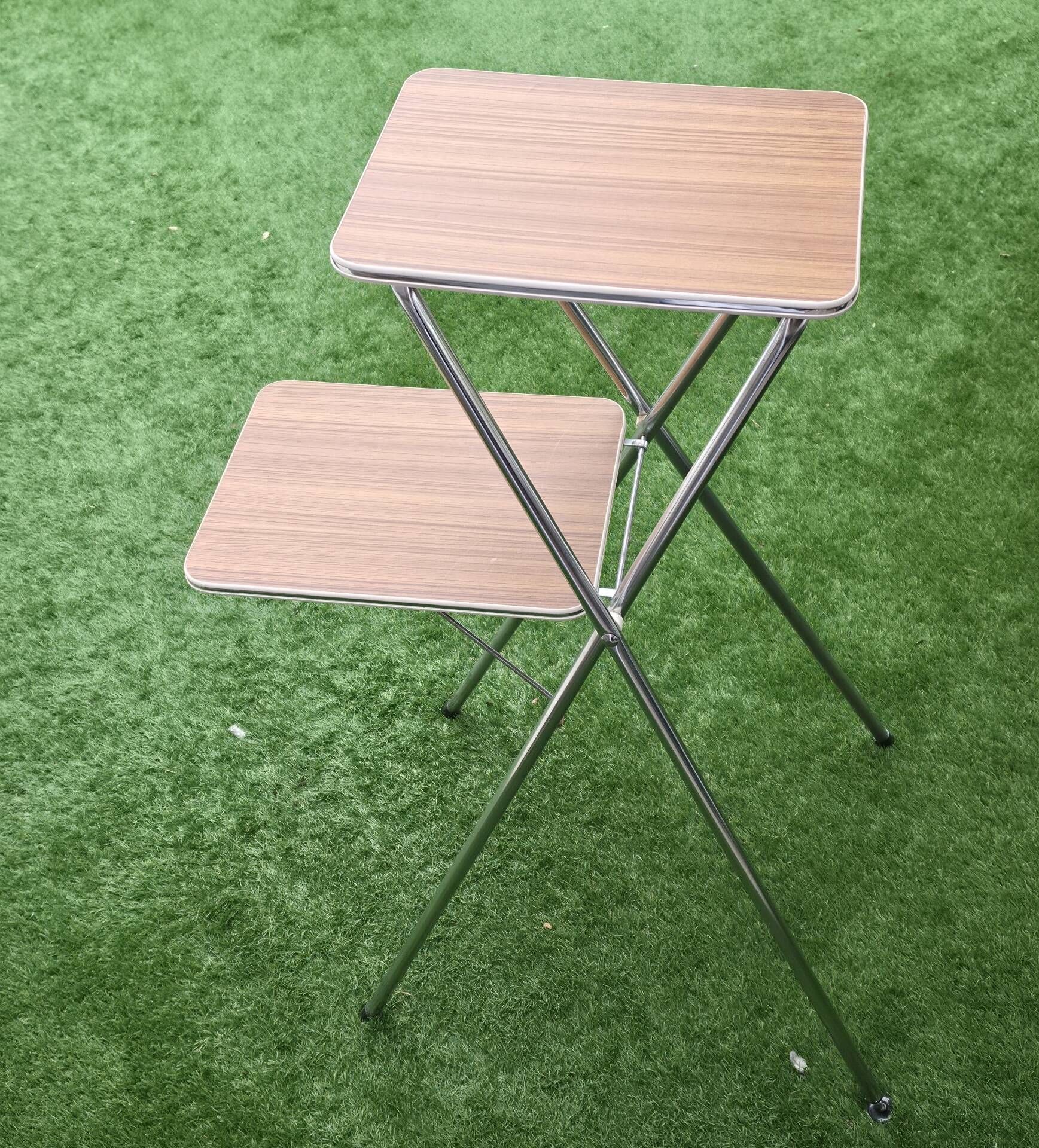 Vintage folding dessert table from the 70s – chrome metal and imitation trays.