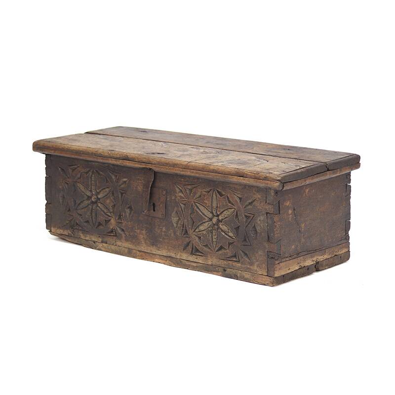Antique 18th Century Spanish Folk Art Carved Chest