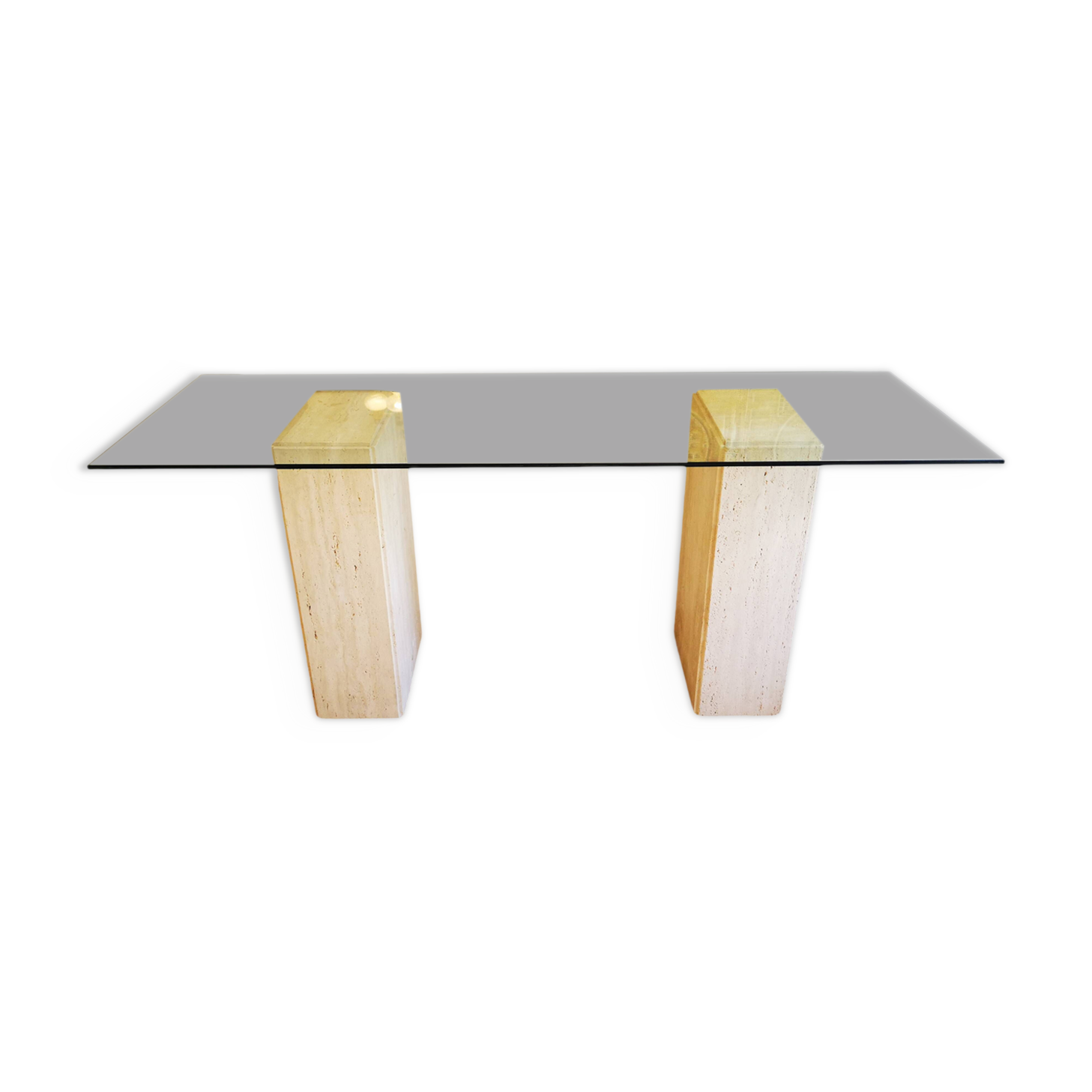 XXL vintage Italian console in travertine and glass from the 80s