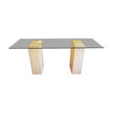 Console  XXL vintage italienne en travertin et verre années 80