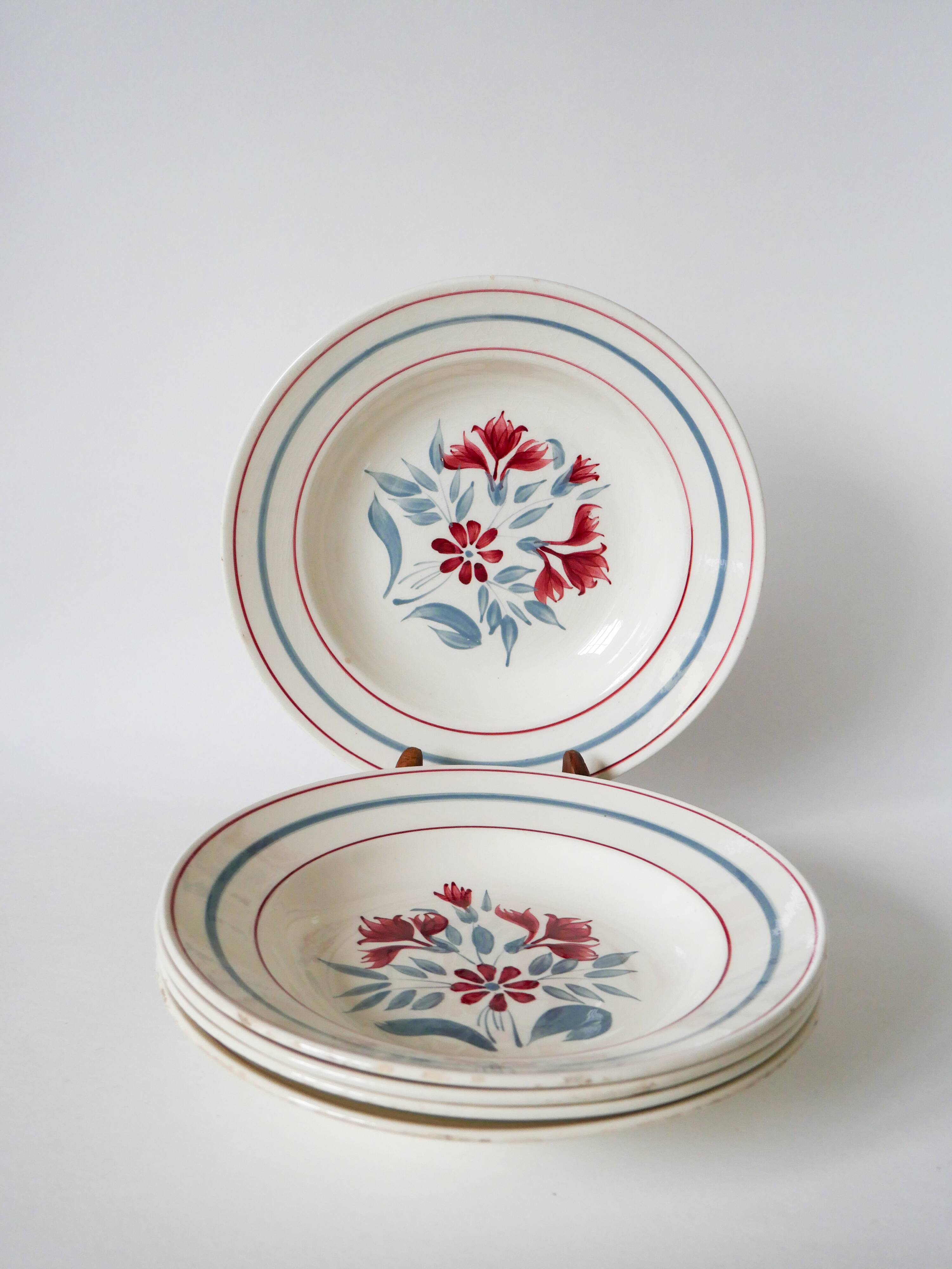 Lot of 5 Lunéville soup plates, Herblay model, 1950