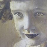 Antique oil painting portrait young lady oil on panel with gilded frame