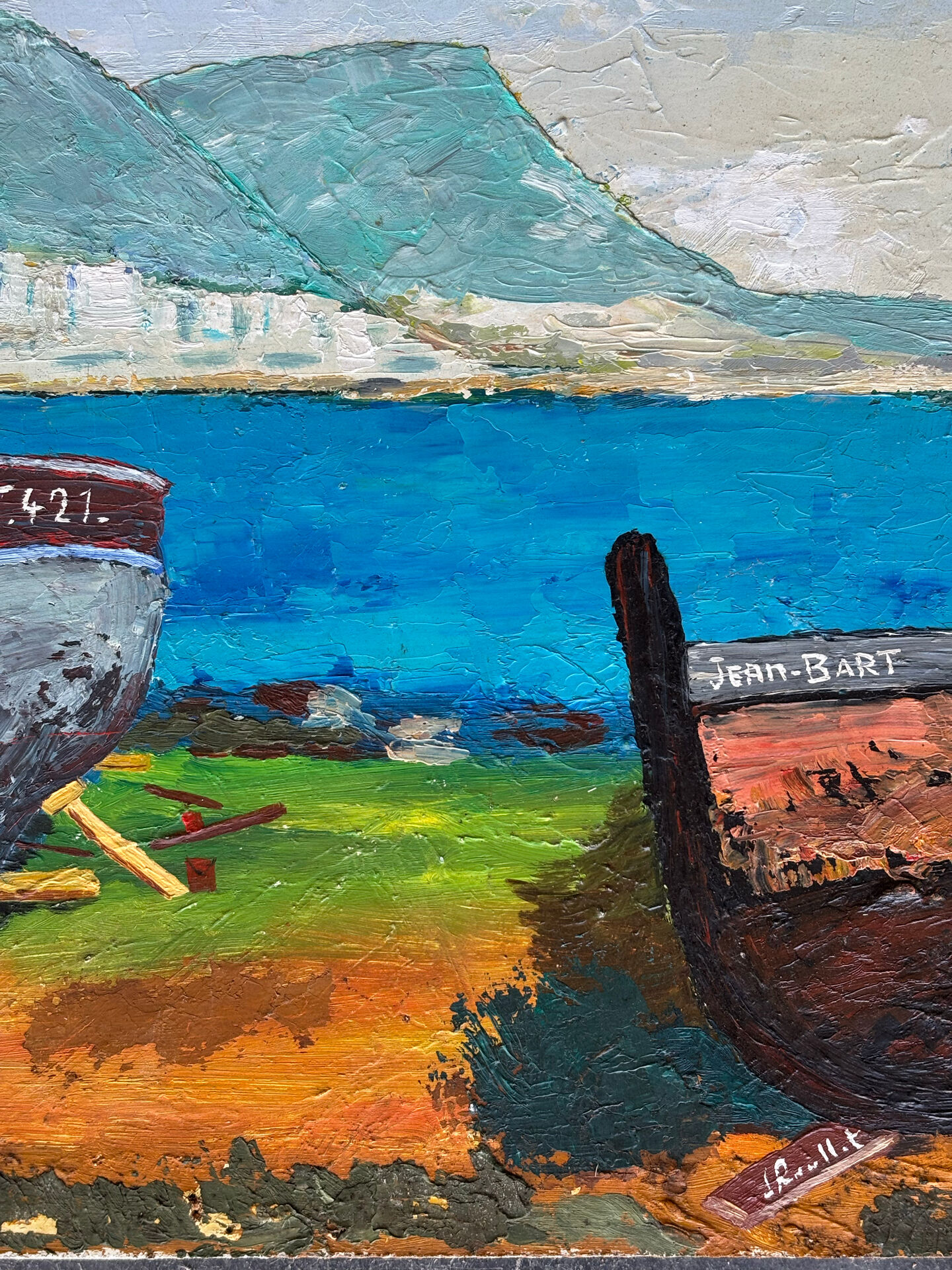 Suite de 3 huiles sur panneaux - paysages marins