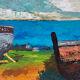 Suite de 3 huiles sur panneaux - paysages marins