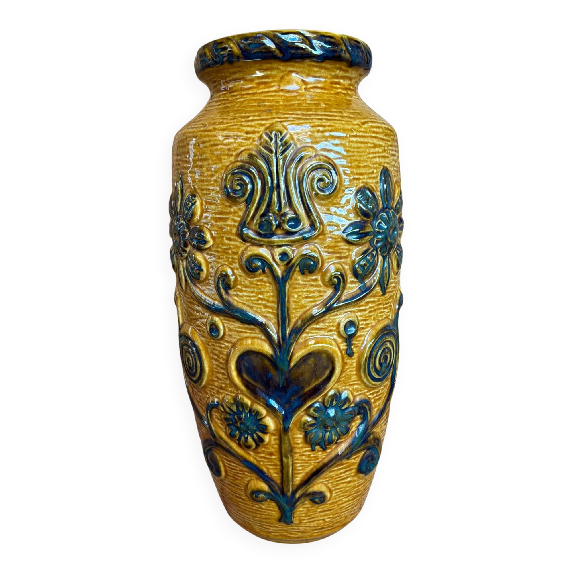 Vase West Germany in ceramic - relief floral decoration