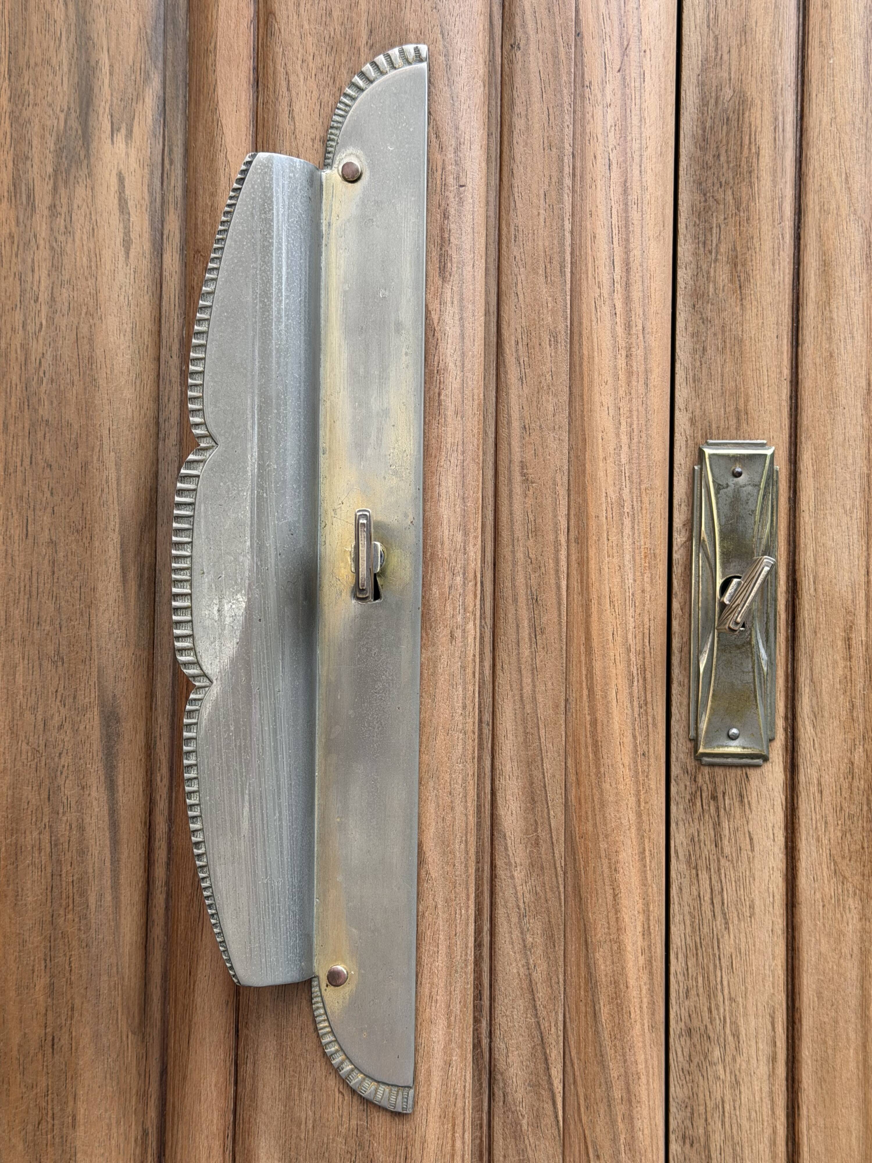 Art Deco wardrobe with bevelled mirror in solid raw walnut.