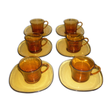 Ensemble de 6 tasses et sous-tasses ambré de DURALEX
