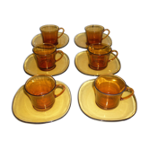 Ensemble de 6 tasses et sous-tasses ambré de DURALEX