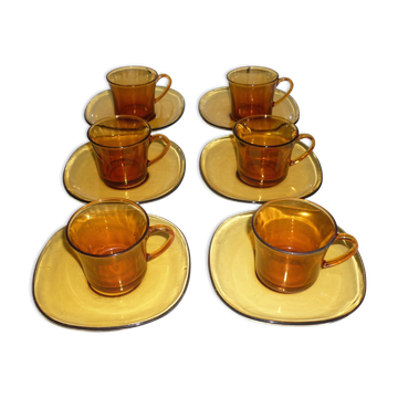 Ensemble de 6 tasses et sous-tasses ambré de DURALEX