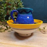 Carafe en Grès Bleu et Jaune à Motifs