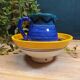 Carafe en Grès Bleu et Jaune à Motifs