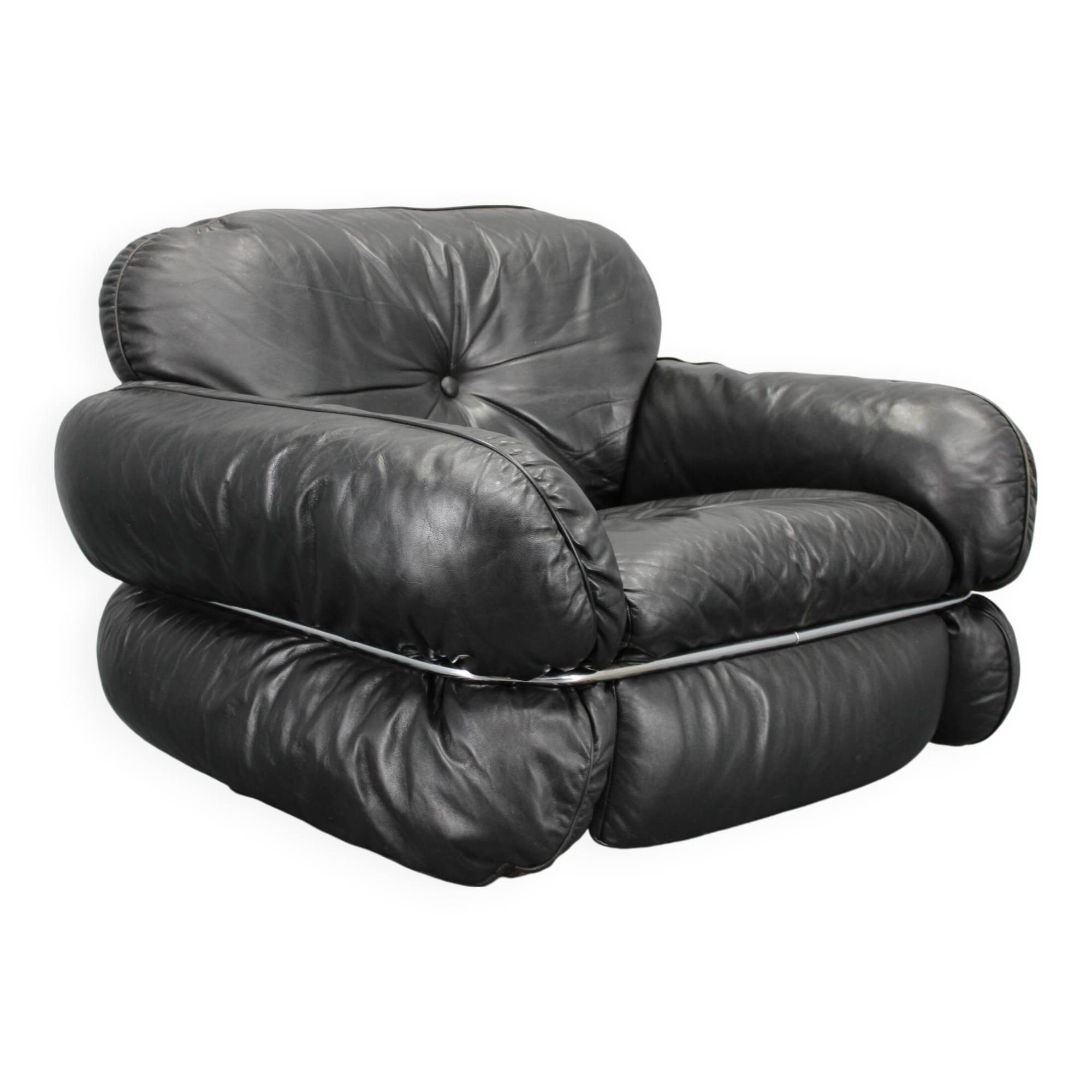 1970 Kurt Hvitsjö Rare “Hannibal” Black Leather Armchair For Isku, Finland