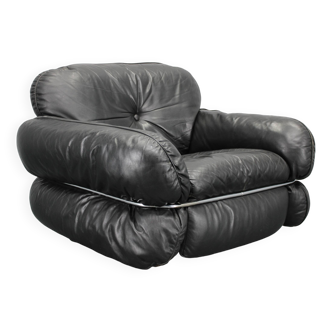 Fauteuil en cuir noir « Hannibal » de Kurt Hvitsjö, 1970, pour Isku, Finlande