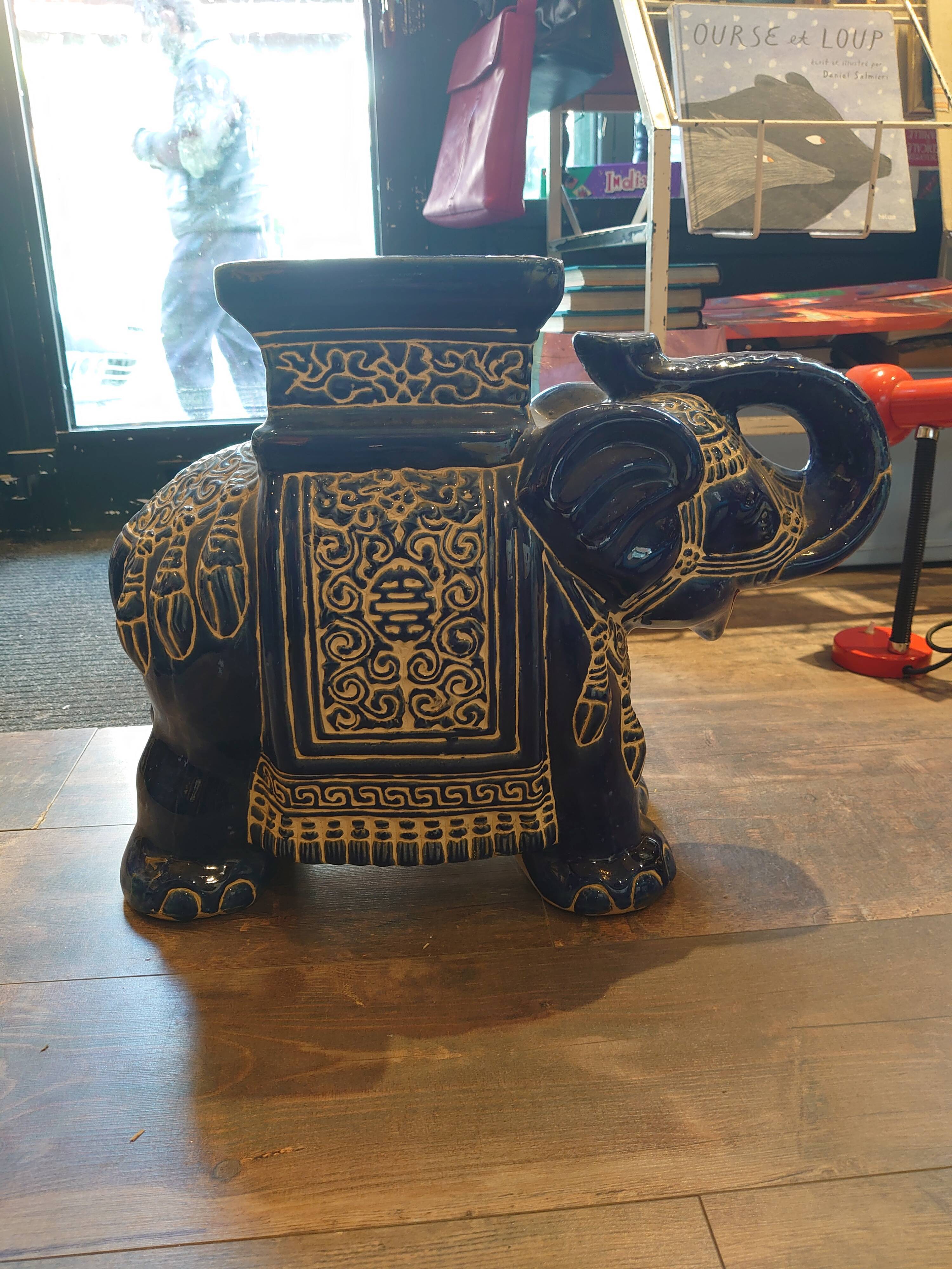 Blue Asian elephant in porcelain
