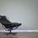 Norwegian Skoghaug industries vintage black leather swivel reclining chair