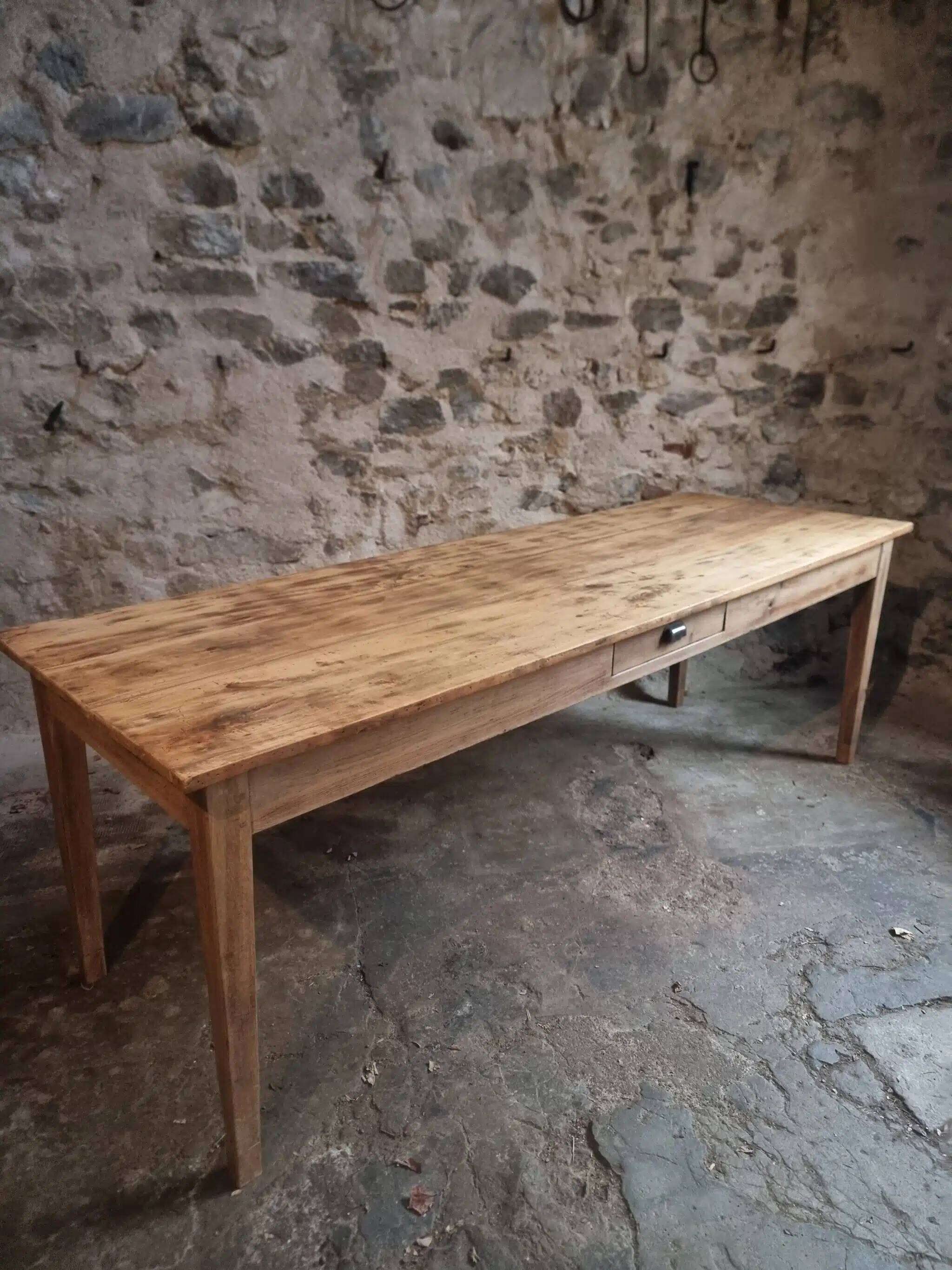 Antique French farmhouse dining table 225 cm – oak and poplar – rustic country table from around 1900