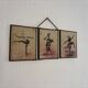 Vintage 1930s triptych mirror depicting a barber, hairdresser, and young dancer