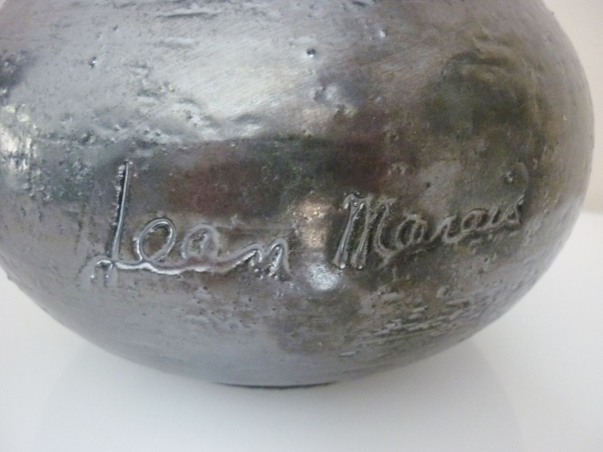 Black metal glazed ceramic bonbonnière, signed Jean Marais Vallauris
