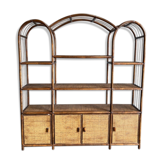 Large rattan shelf with canine doors