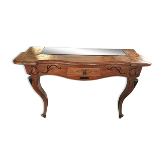 Console en bois avec verre fumé, années 50