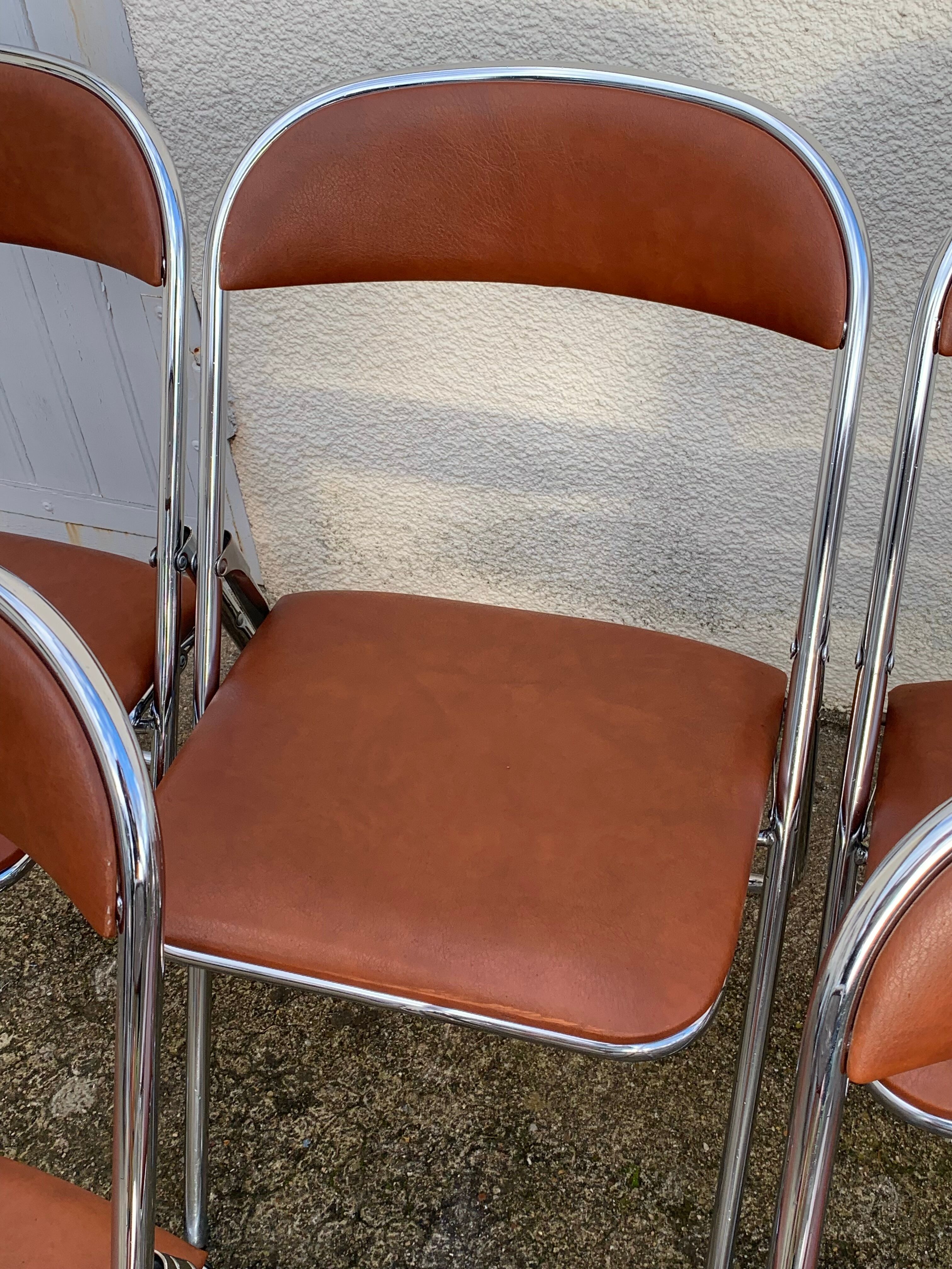 10 vintage skai and chrome metal folding chairs 1970