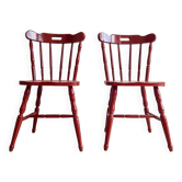 Chaises bistrot anciennes Western rouge patiné