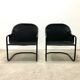 Retro FIAM armchairs Italy 1980s – black metal frame & green upholstery (set of 2)