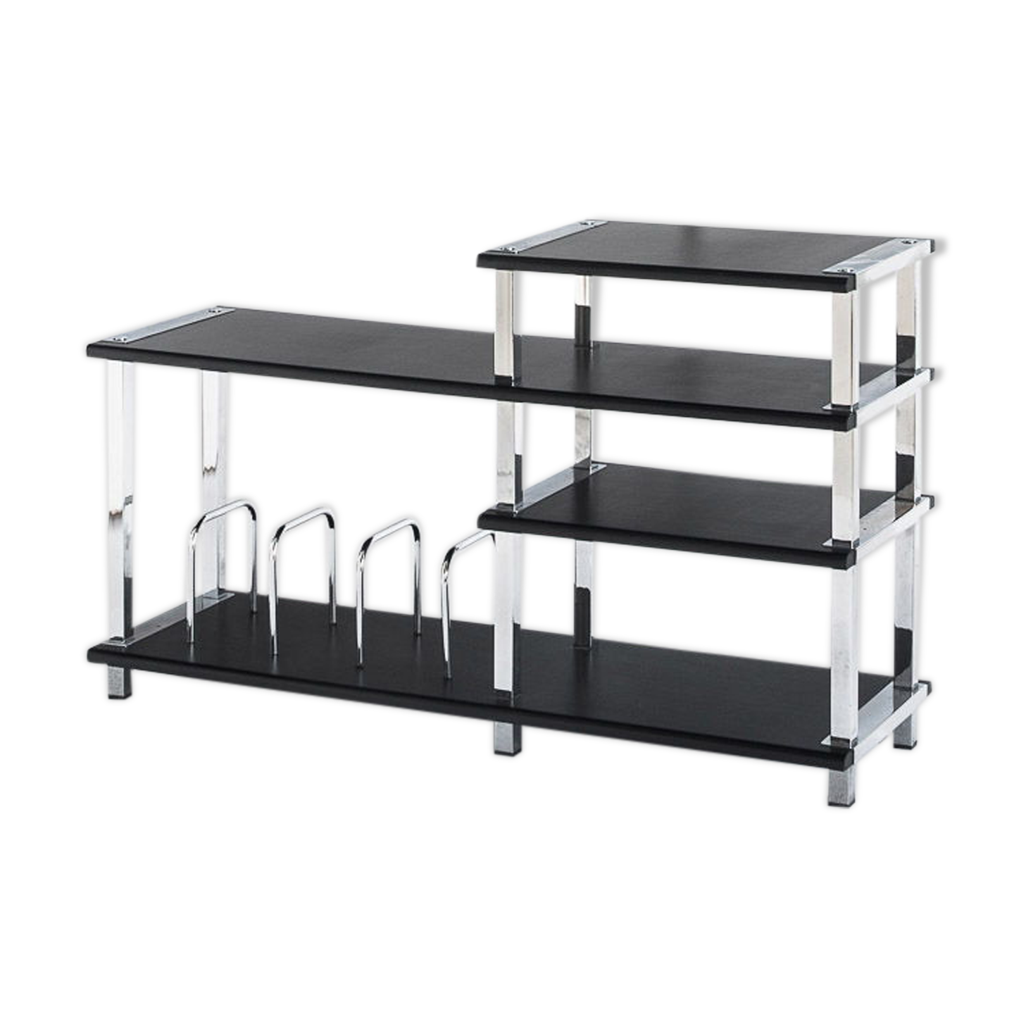 Vintage Hi-Fi furniture in lacquered wood and chrome iron, Spain, 1980