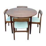 Table ronde scandinave en teck avec 4 chaises