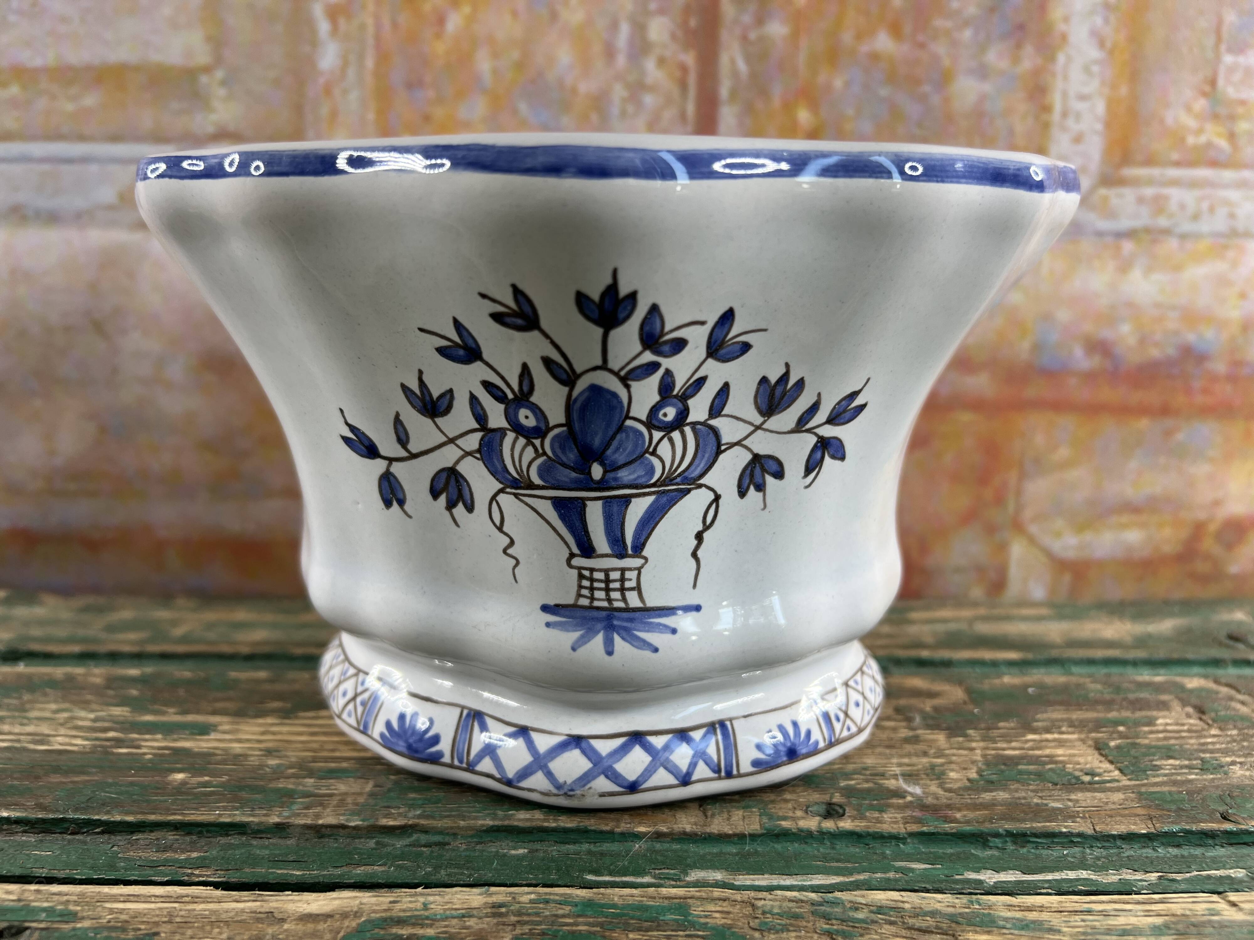 Handcrafted earthenware bouquet from the Monasteries of Bethlehem, blue decor
