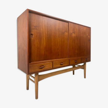 Danish midcentury teak credenza highboard by Ejvind A Johansson