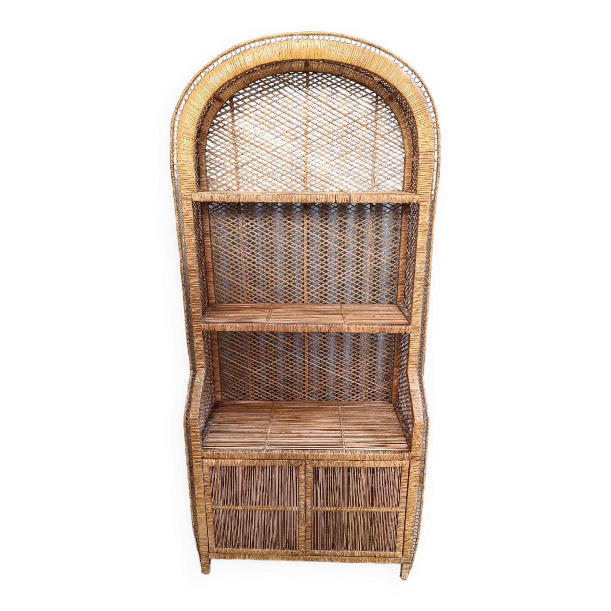 Vintage rattan wicker library in Emmanuelle style