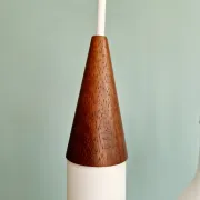 Scandinavian teak and satin white glass chandelier, 1960