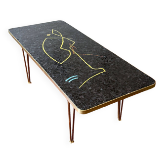 Table en laiton avec mosaique noire, vintage unique