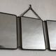 Ancient barber mirror, tryptic brass mount 60x24cm