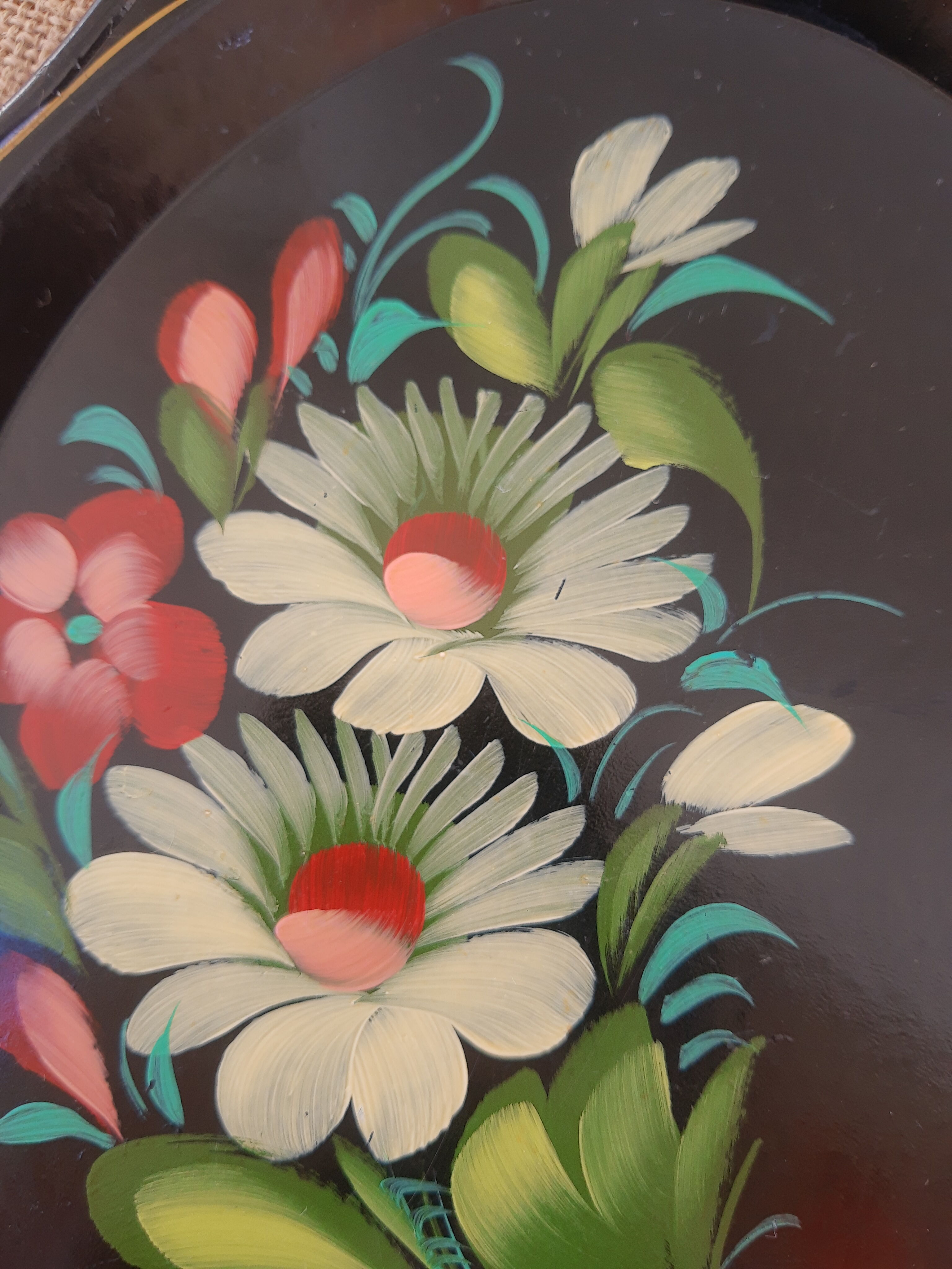Set of 3 plastic trays vintage Russian flowers