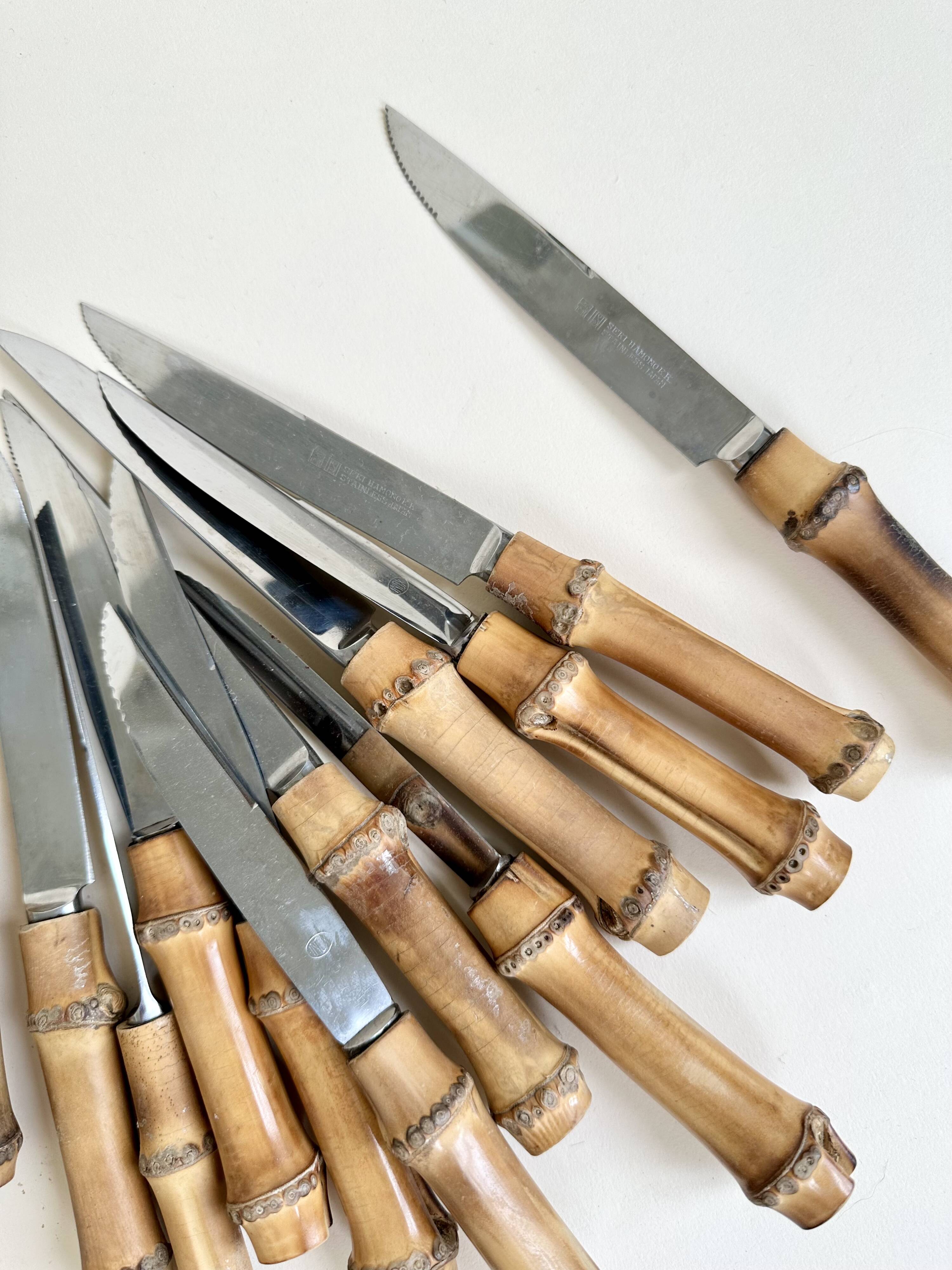 Set of 12 knives with bamboo handle
