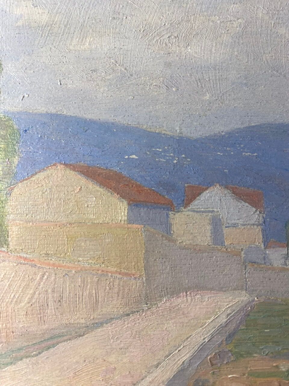Tableau ancien, double face, paysage bord de Saône, début XX siècle