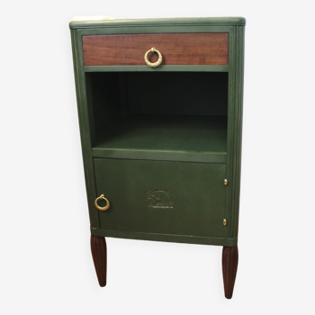 Green art deco bedside table and reooked wood