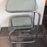 Side table end of sofa vintage chrome and smoked glasses 1970