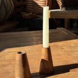 Conical circular candle holder in solid teak H10 D6