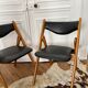 2 folding chairs wood and skaï