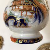 Antique polychrome porcelain jug, Orientalist decoration.