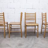 Danish ensemble transformable table 114 cm / 154 + 4 modernist chairs from the 1970s