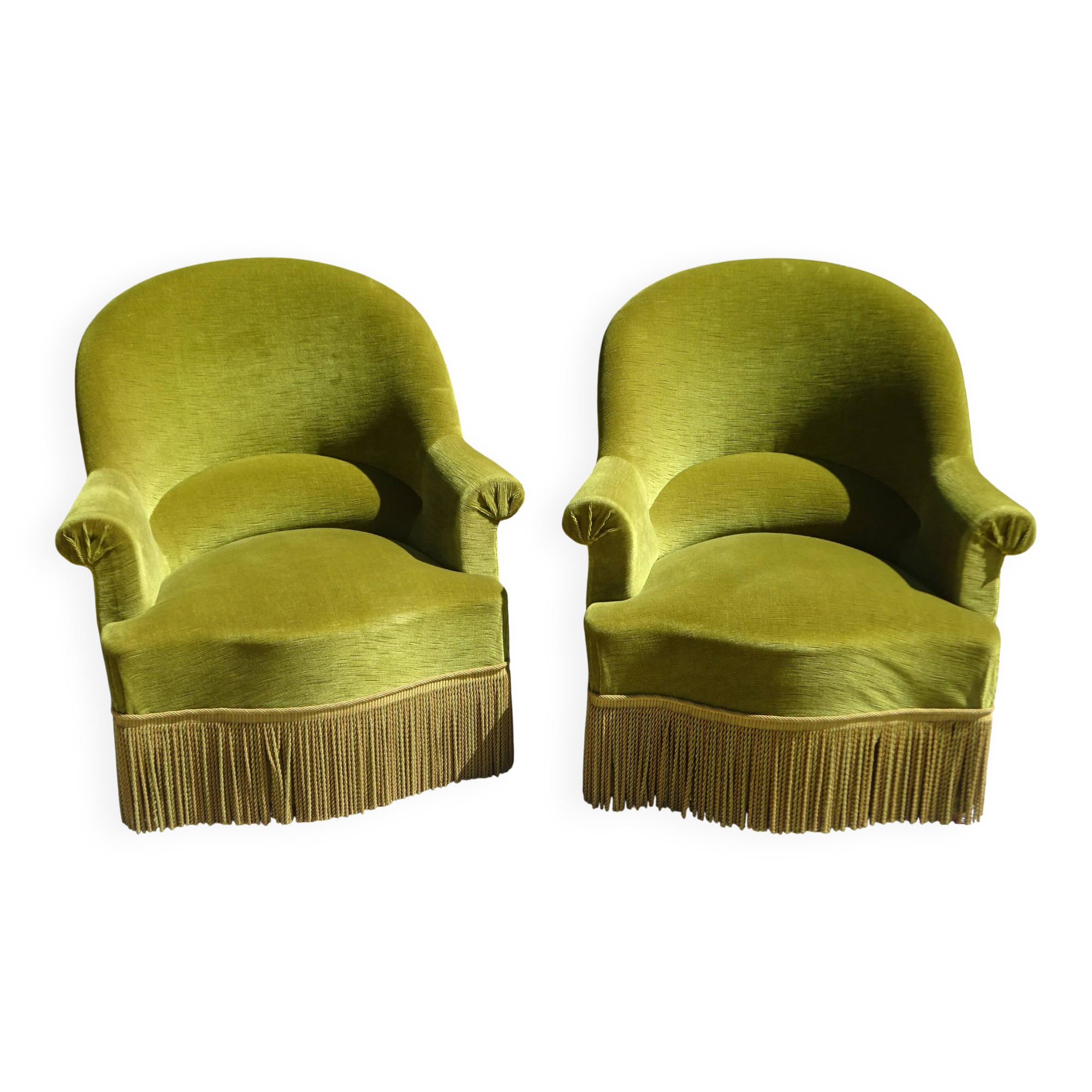 Fauteuils crapauds en velours vert, les 2