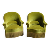 Fauteuils crapauds en velours vert, les 2