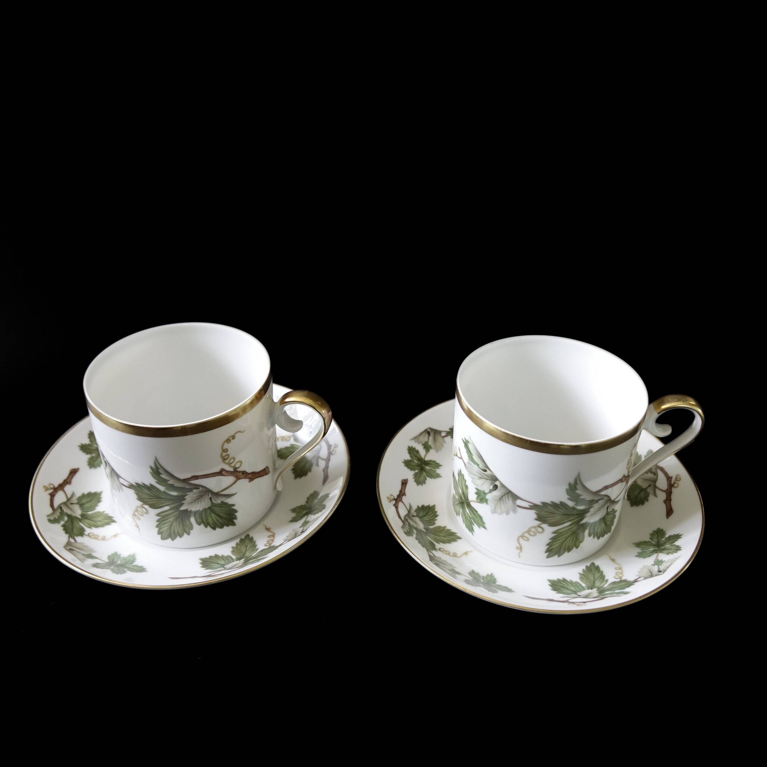 Vintage Hackefors cup plus saucer with leaf pattern from Sweden mid-century. Price per set.